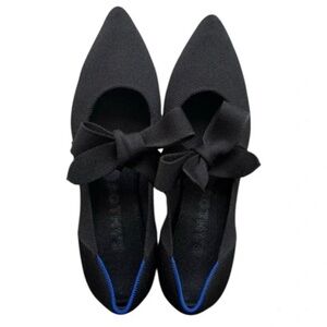 Rothy's Mary Jane Black Flats with Blue Trim and Bow Detail Size 9.5
